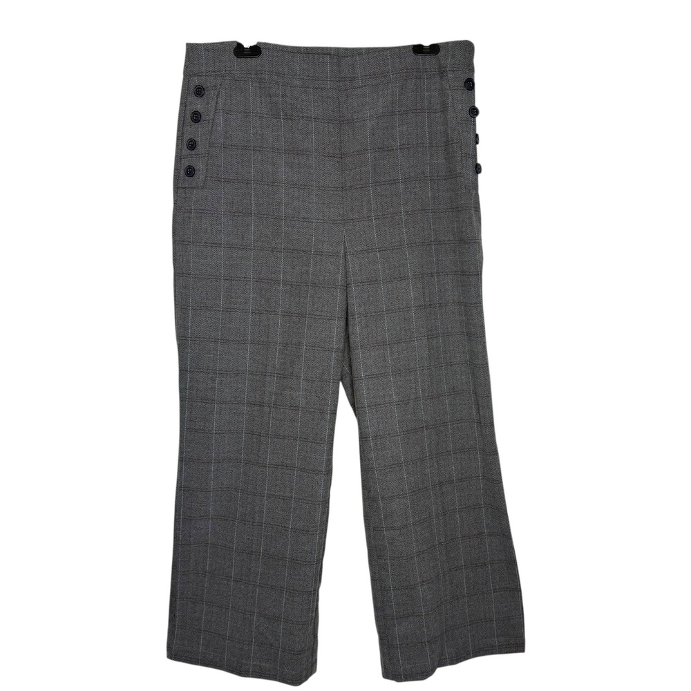 High Rise Wide Leg Gray‎ Sailor Plaid Pants Womens 12 Academia Preppy Office NEW